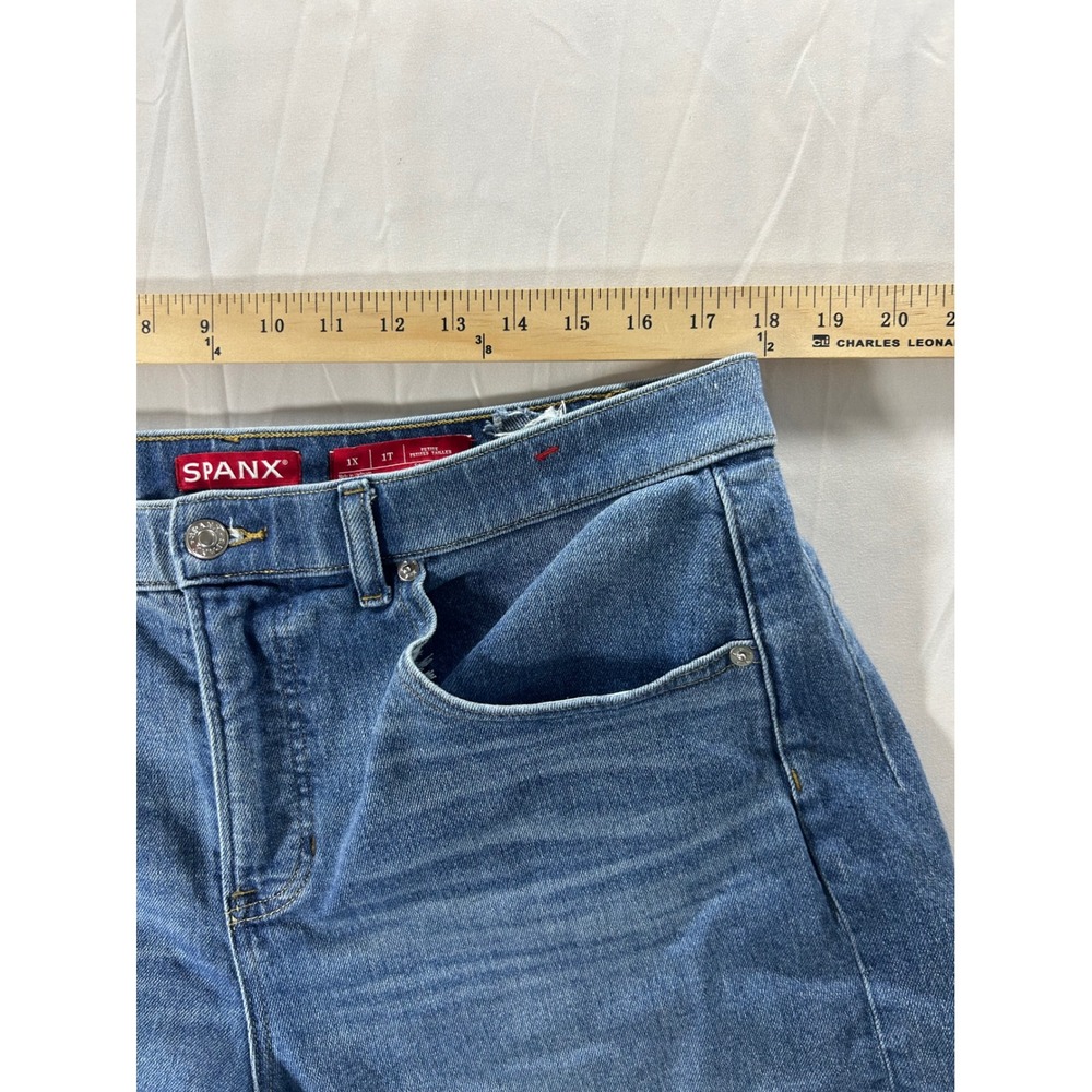 Spanx Ankle Wide Leg Jeans Medium Wash Blue Denim 1X 1T Petite - Picture 4 of 9